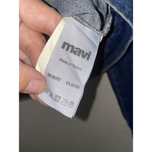 new Mavi crop Jean jacket denim distressed grunge moto biker  S Stretchy y2k 90s - Picture 7 of 8